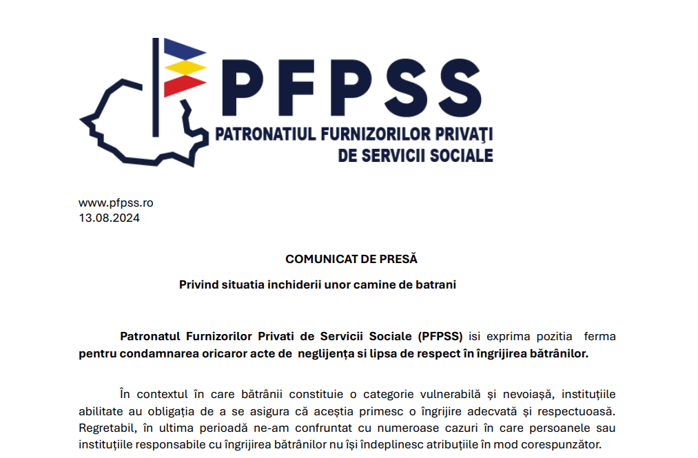 COMUNICAT DE PRESĂ Seniore.ro — Privind materialele apărute în mediul online referitoare la un posibil centru rezidențial din zona Mogoșoaia, Ilfov