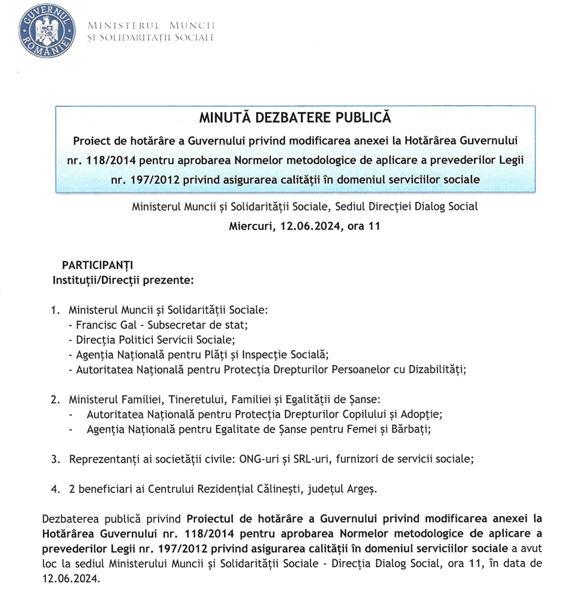 Actualizare Importantă: Minuta Dezbaterii Publice Disponibilă pe Site-ul Ministerului Muncii