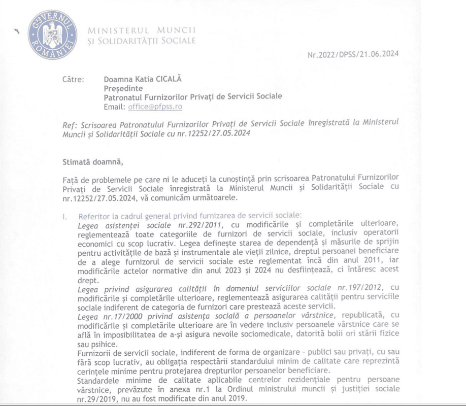 Răspuns Ministerul Muncii și Solidarității Sociale